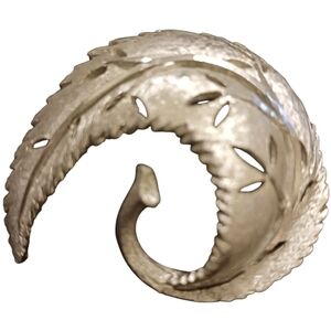 Vintage BSK Silver Tone Textured Metal  Curved Leaf Brooch.